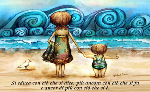 Mamma e bambino in spiaggia